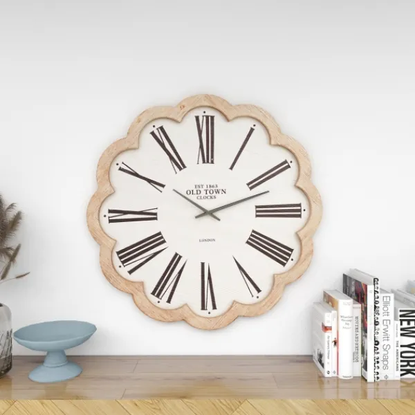 Clocks-Kirkland's Home White Wood Scalloped Frame Wall Clock