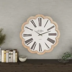 Clocks-Kirkland's Home White Wood Scalloped Frame Wall Clock