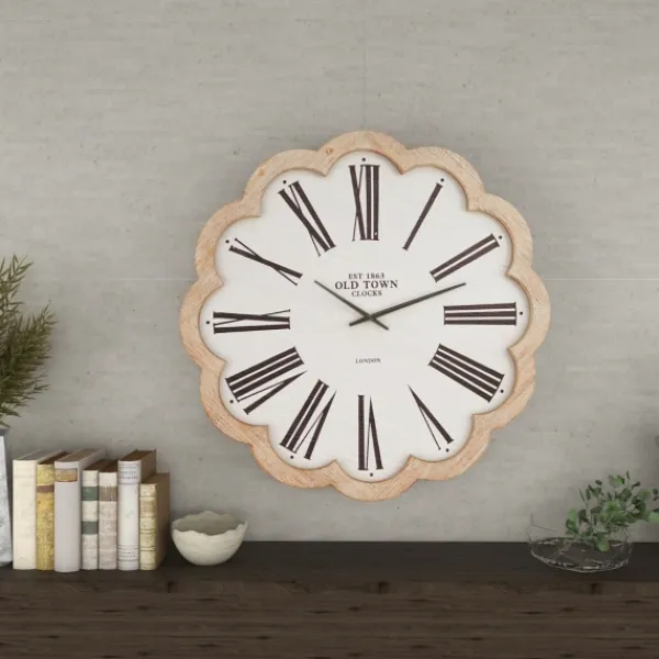 Clocks-Kirkland's Home White Wood Scalloped Frame Wall Clock