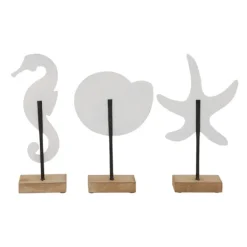 Statues & Figurines-Kirkland's Home White Wood Sea Creature Statues, Set Of 3 Tan/White