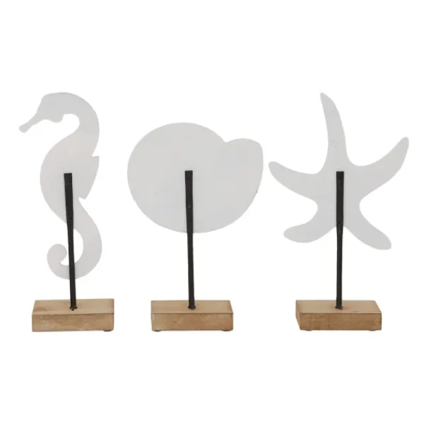 Statues & Figurines-Kirkland's Home White Wood Sea Creature Statues, Set Of 3 Tan/White