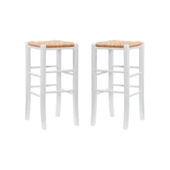 Bar Stools & Counter Height Stools-Kirkland's Home White Wood Seagrass Backless 2-Pc. Bar Stool Set Tan