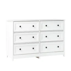 Dressers & Chests-Kirkland's Home White Wood Six Framed Drawers Dresser