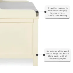 Benches & Ottomans-Kirkland's Home White Wood Upholstered Storage Bench White/Gray