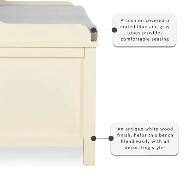 Benches & Ottomans-Kirkland's Home White Wood Upholstered Storage Bench White/Gray