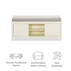 Benches & Ottomans-Kirkland's Home White Wood Upholstered Storage Bench White/Gray