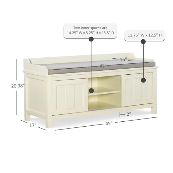 Benches & Ottomans-Kirkland's Home White Wood Upholstered Storage Bench White/Gray