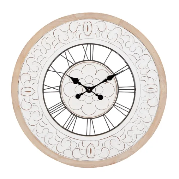 Clocks-Kirkland's Home White Wood Vintage Farmhouse Clock