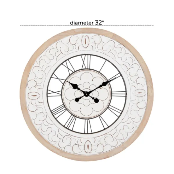 Clocks-Kirkland's Home White Wood Vintage Farmhouse Clock