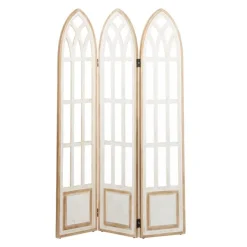 Decorative Accents-Kirkland's Home White Wood Windowpane 3-Panel Room Divider White/Tan