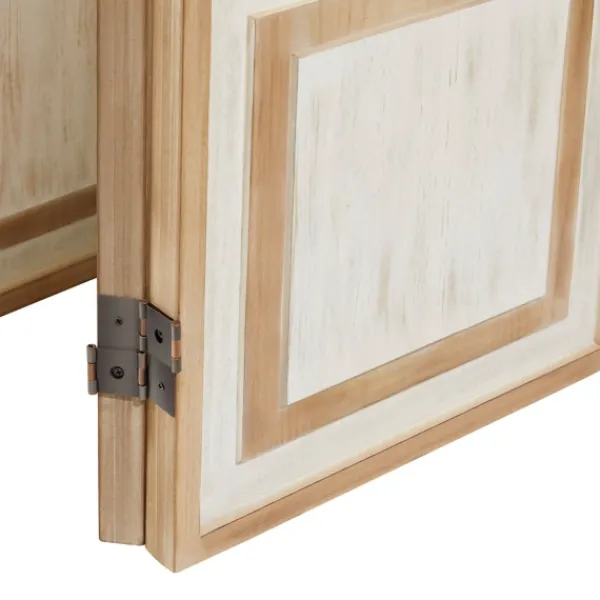 Decorative Accents-Kirkland's Home White Wood Windowpane 3-Panel Room Divider White/Tan