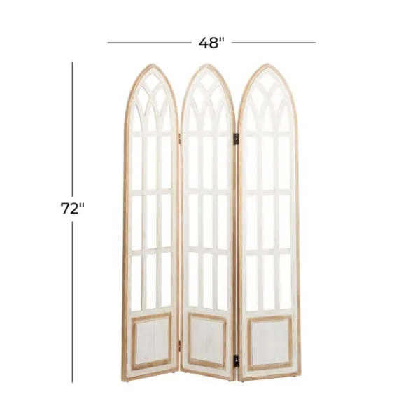 Decorative Accents-Kirkland's Home White Wood Windowpane 3-Panel Room Divider White/Tan
