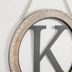 Monogram Wall Decor-Kirkland's Home Whitewash Bead Trim Monogram K Plaque Tan/Black/White
