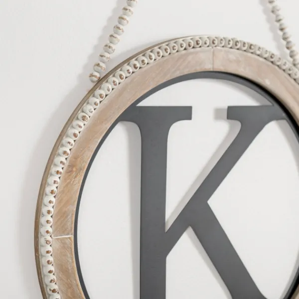 Monogram Wall Decor-Kirkland's Home Whitewash Bead Trim Monogram K Plaque Tan/Black/White