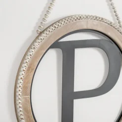 Monogram Wall Decor-Kirkland's Home Whitewash Bead Trim Monogram P Plaque Tan/Black/White