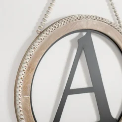 Monogram Wall Decor-Kirkland's Home Whitewash Bead Trim Monogram A Plaque Tan/Black/White