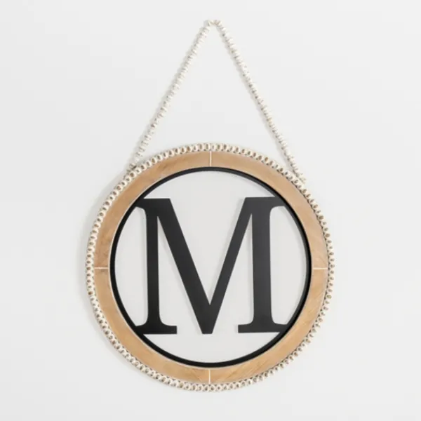 Monogram Wall Decor-Kirkland's Home Whitewash Bead Trim Monogram M Plaque Tan/Black/White