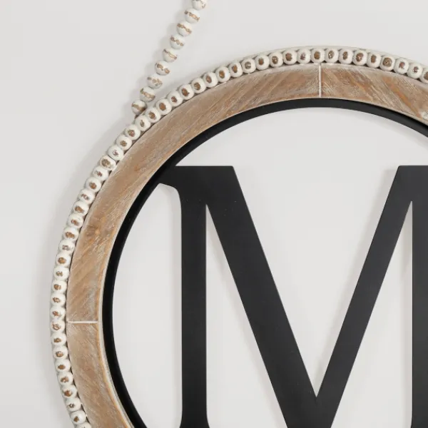Monogram Wall Decor-Kirkland's Home Whitewash Bead Trim Monogram M Plaque Tan/Black/White