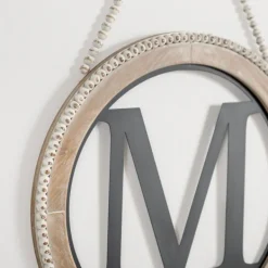 Monogram Wall Decor-Kirkland's Home Whitewash Bead Trim Monogram M Plaque Tan/Black/White