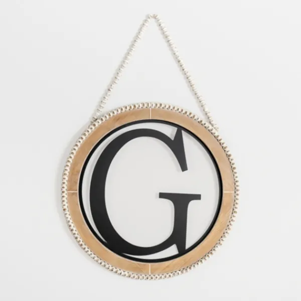 Monogram Wall Decor-Kirkland's Home Whitewash Bead Trim Monogram G Plaque Tan/Black/White