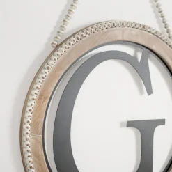 Monogram Wall Decor-Kirkland's Home Whitewash Bead Trim Monogram G Plaque Tan/Black/White