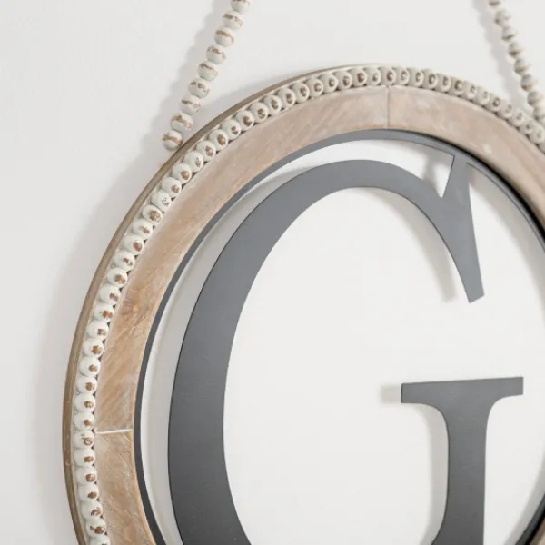 Monogram Wall Decor-Kirkland's Home Whitewash Bead Trim Monogram G Plaque Tan/Black/White