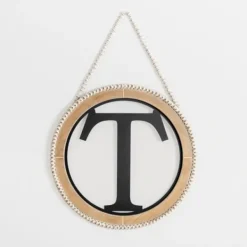 Monogram Wall Decor-Kirkland's Home Whitewash Bead Trim Monogram T Plaque Tan/Black/White