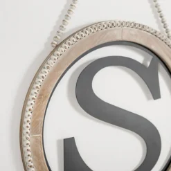 Monogram Wall Decor-Kirkland's Home Whitewash Bead Trim Monogram S Plaque Tan/Black/White