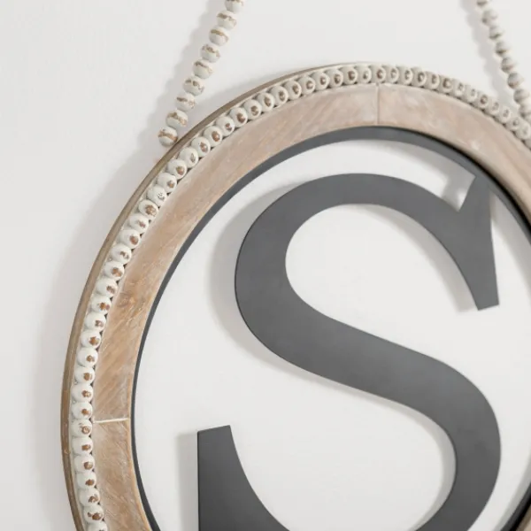 Monogram Wall Decor-Kirkland's Home Whitewash Bead Trim Monogram S Plaque Tan/Black/White