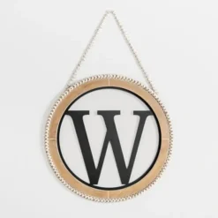 Monogram Wall Decor-Kirkland's Home Whitewash Bead Trim Monogram W Plaque Tan/Black/White