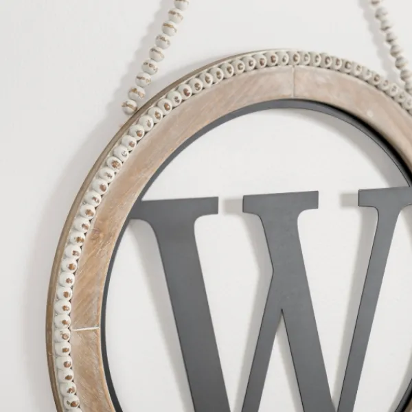Monogram Wall Decor-Kirkland's Home Whitewash Bead Trim Monogram W Plaque Tan/Black/White