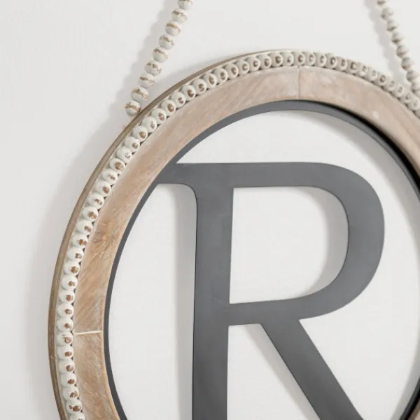 Monogram Wall Decor-Kirkland's Home Whitewash Bead Trim Monogram R Plaque Tan/Black/White