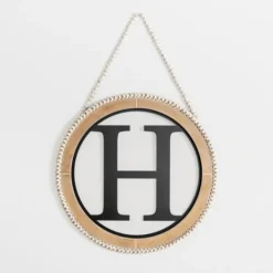 Monogram Wall Decor-Kirkland's Home Whitewash Bead Trim Monogram H Plaque Tan/Black/White