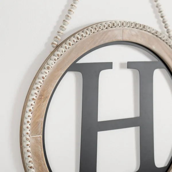 Monogram Wall Decor-Kirkland's Home Whitewash Bead Trim Monogram H Plaque Tan/Black/White