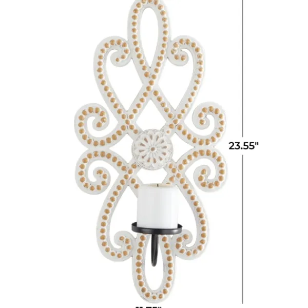 Sconces-Kirkland's Home Whitewash Beaded Scroll Sconce