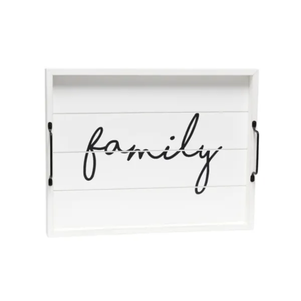 Decorative Trays-Kirkland's Home Whitewash Family Wooden Tray White/Black