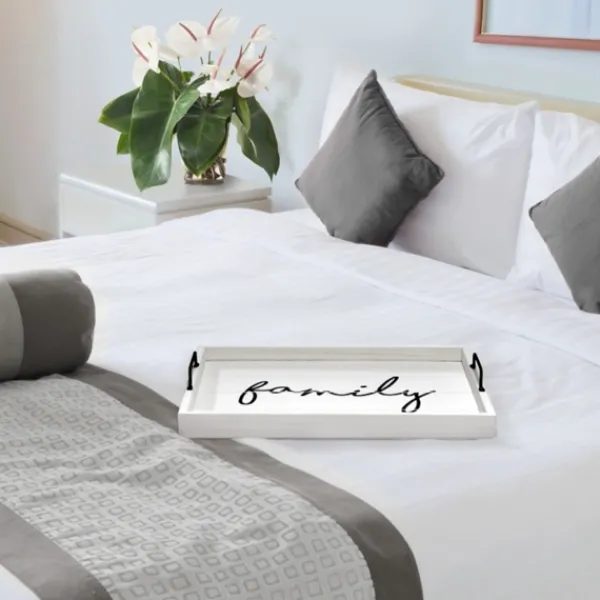 Decorative Trays-Kirkland's Home Whitewash Family Wooden Tray White/Black