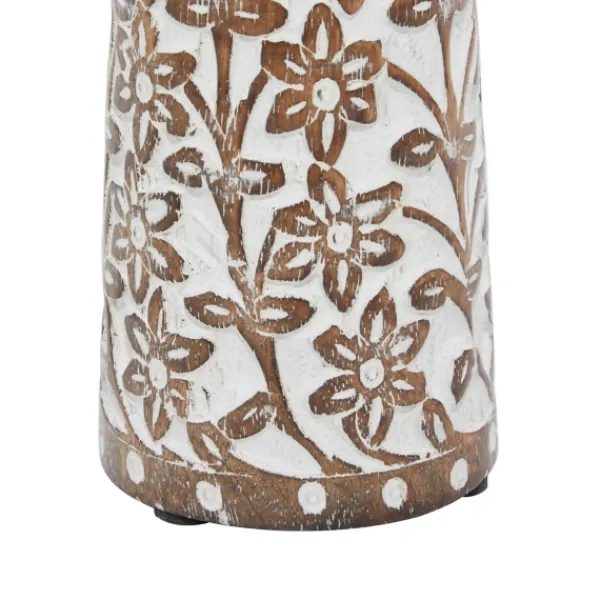 Candle Holders-Kirkland's Home Whitewash Floral Mango Candlesticks, Set Of 3 Ivory/Tan