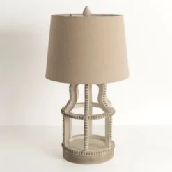 Table Lamps-Kirkland's Home Whitewash Open Beaded Table Lamp Tan