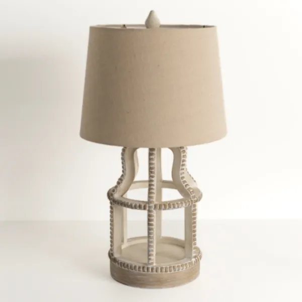 Table Lamps-Kirkland's Home Whitewash Open Beaded Table Lamp Tan