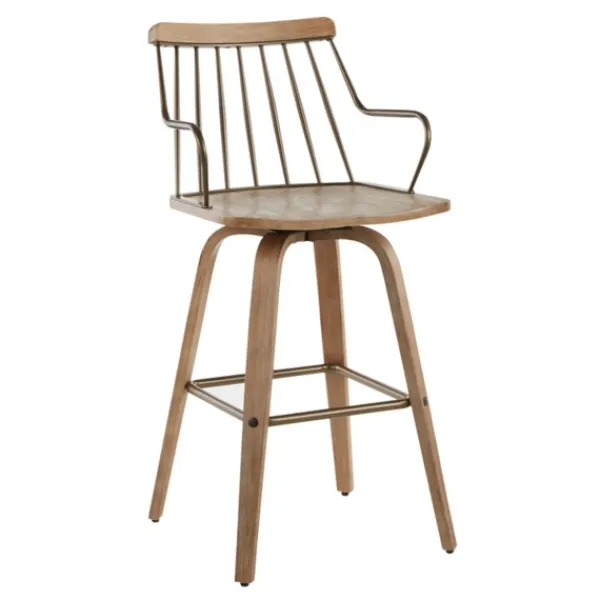Bar Stools & Counter Height Stools-Kirkland's Home Whitewash Poplar Wood Swivel Counter Stool Tan