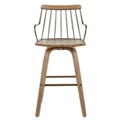 Bar Stools & Counter Height Stools-Kirkland's Home Whitewash Poplar Wood Swivel Counter Stool Tan