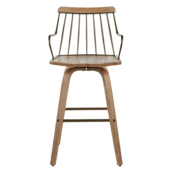 Bar Stools & Counter Height Stools-Kirkland's Home Whitewash Poplar Wood Swivel Counter Stool Tan