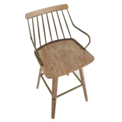 Bar Stools & Counter Height Stools-Kirkland's Home Whitewash Poplar Wood Swivel Counter Stool Tan