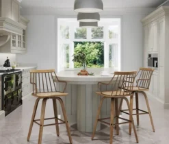 Bar Stools & Counter Height Stools-Kirkland's Home Whitewash Poplar Wood Swivel Counter Stool Tan