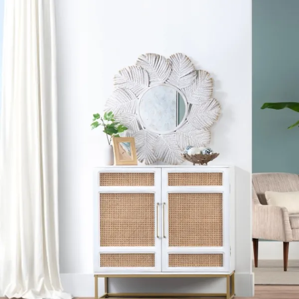 Decorative Mirrors-Kirkland's Home Whitewash Round Palm Leaf Wall Mirror