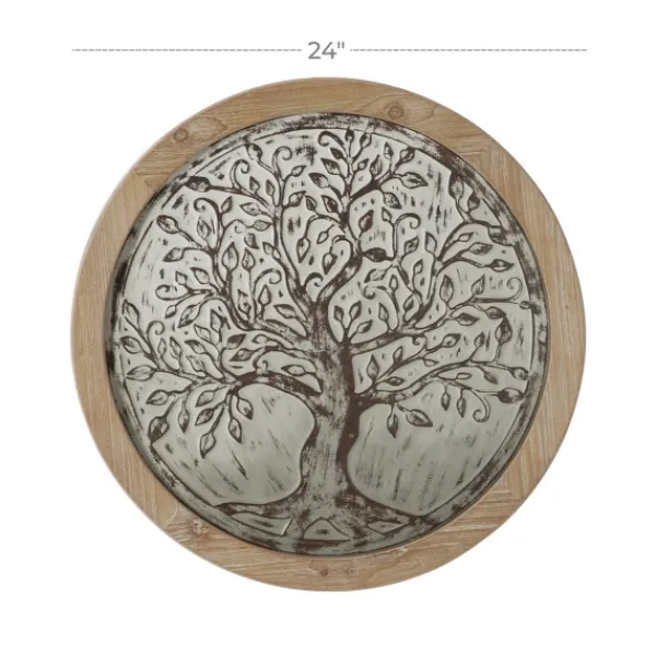 Wall Plaques-Kirkland's Home Whitewashed Bronze Tree Framed Wall Plaque Brown/Ivory