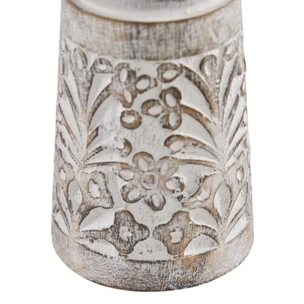 Candle Holders-Kirkland's Home Whitewashed Brown Carved Candle Holders, Set Of 3 White/Brown