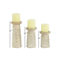 Candle Holders-Kirkland's Home Whitewashed Brown Carved Candle Holders, Set Of 3 White/Brown