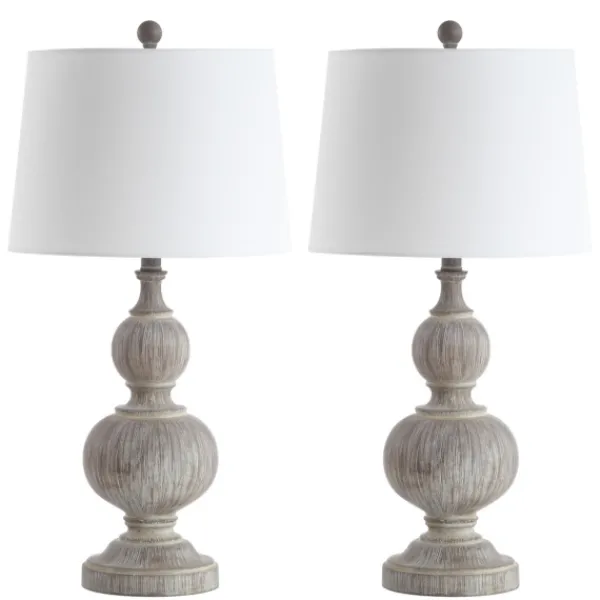 Table Lamps-Kirkland's Home Whitewashed Brown Carved 2-Pc. Table Lamp Set Ivory